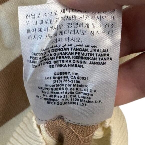 Guess Striped Ribbed Hooded Full Zip Sweater Slim Fit White Brown Size Medium - Picture 7 of 7